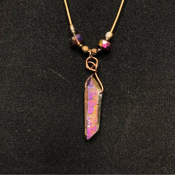 Hand Crafted Boho Electroplated Quartz And Crystal Bead Necklace NEW - Picture 2 of 10